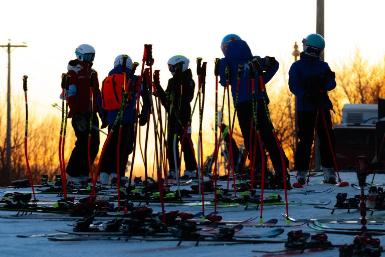 Ski NB athletes at sunset